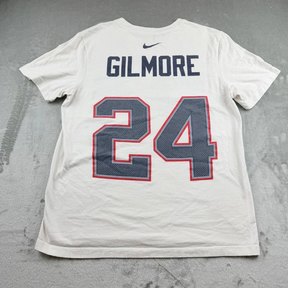 Nike New England Patriots Stephon Gilmore 24 White Graphic T-Shirt Men's Medium